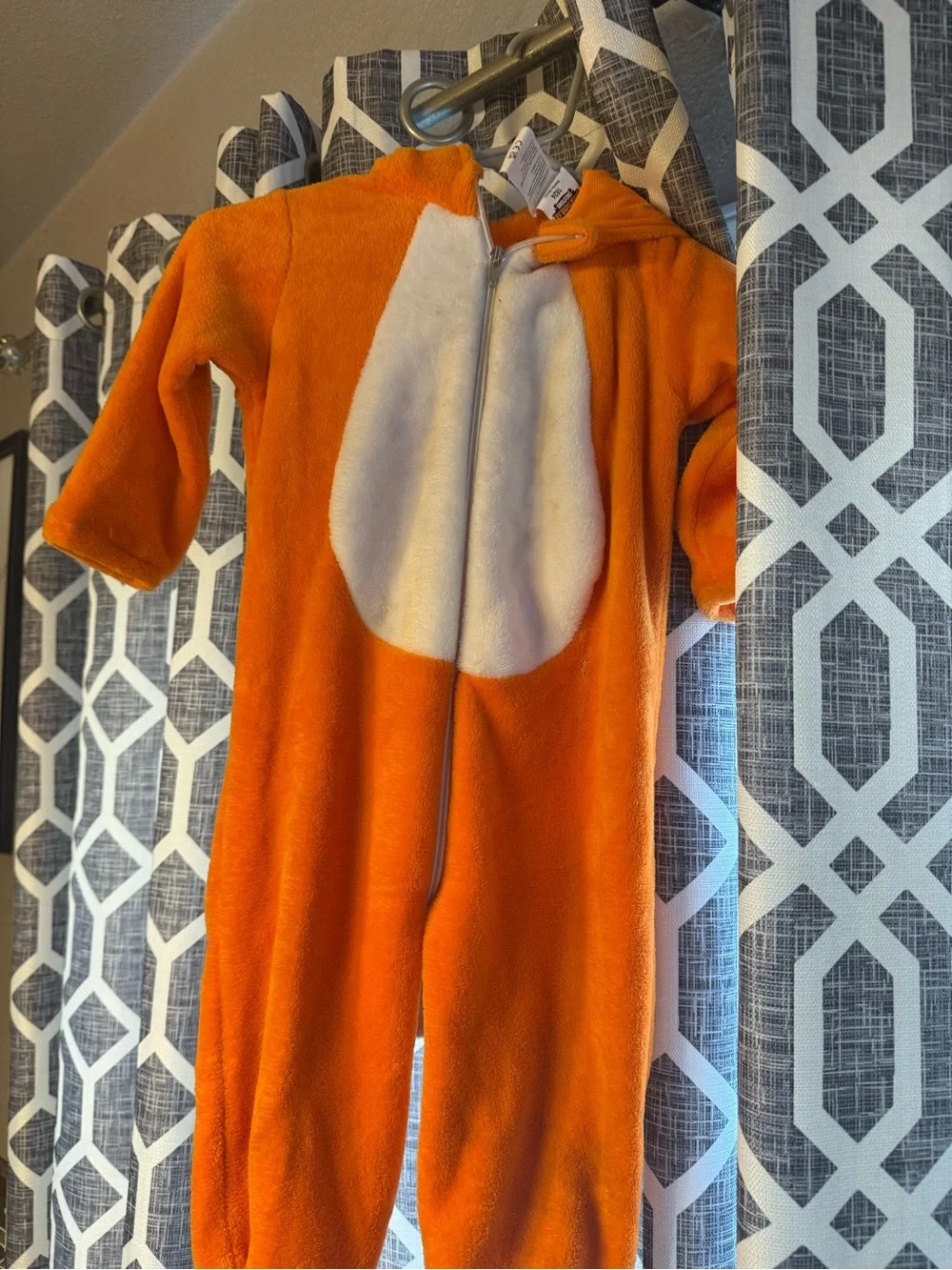 Kids Orange Fox One-Piece Hooded Fleece Pajamas